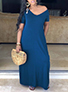 WMNS Maxi Length Wide V Neckline Short Sleeve Jersey Dress